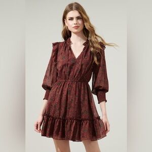 Sugarlips Burgundy Black Carmina Beau Idra Ruffle Chiffon Mini Dress Size L
